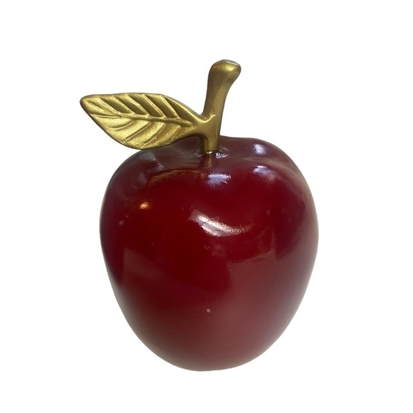 Wooden Red Apple Brass leaf Paperweight Home Decor - Set of two - Picture 3 of 8